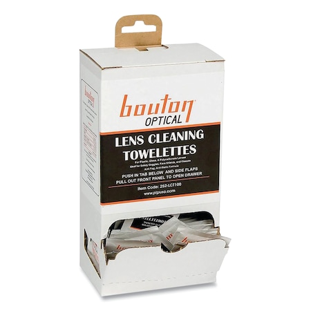 Bouton Optical Optical Lens Cleaning Towelettes, Individually Wrapped in Dispenser Box, 100PK 252-LCT100